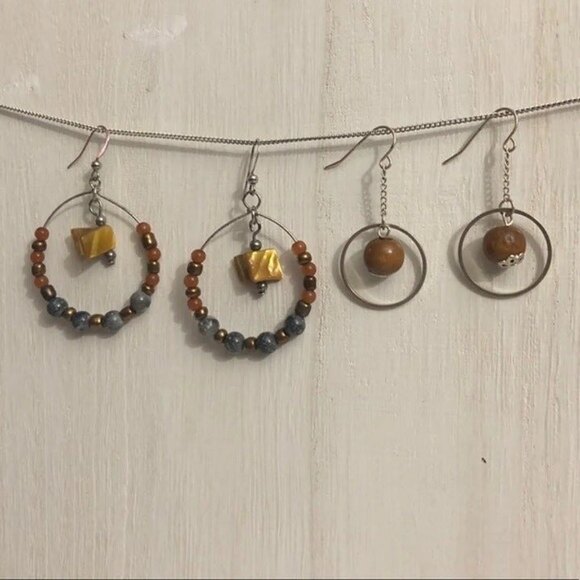 Two Pairs BOHO Dangle Beaded Hoop Earrings - Picture 3 of 6